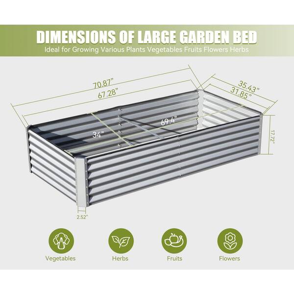 6 ft. x 3 ft. x 1.5ft. Galvanized Raised Garden Bed, Square