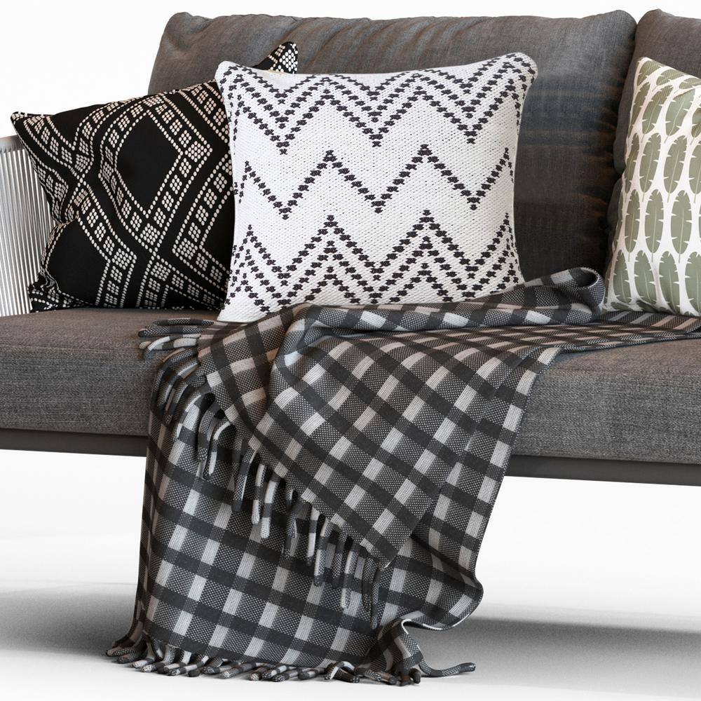 20" Square Black and White Cotton Chevron Throw Pillow