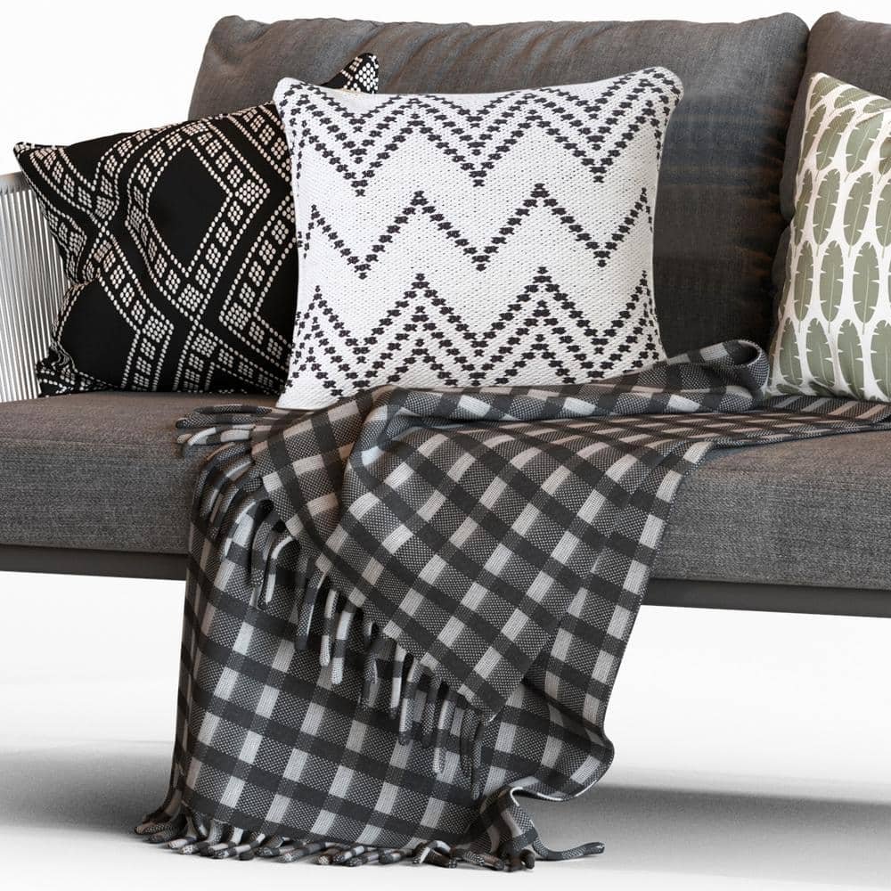 20" Square Black and White Cotton Chevron Throw Pillow