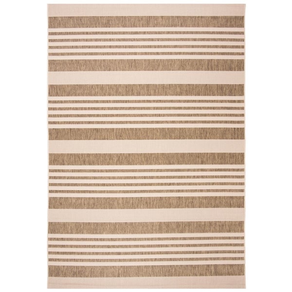 Courtyard Brown/Bone 8 ft. x 11 ft. Striped Indoor/Outdoor Patio  Area Rug