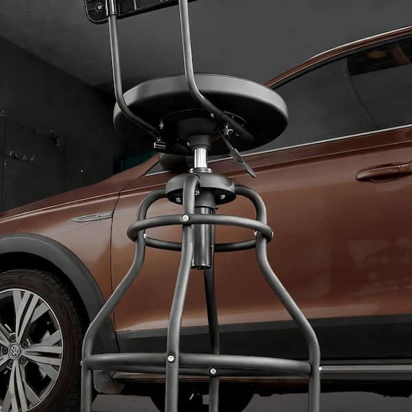 SKYSHALO Shop Stool with Backrest, Black, 300 lbs. Capacity