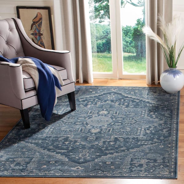 Vintage 3 ft. x 5 ft. Light Blue/Dark Blue Medallion Geometric Area Rug