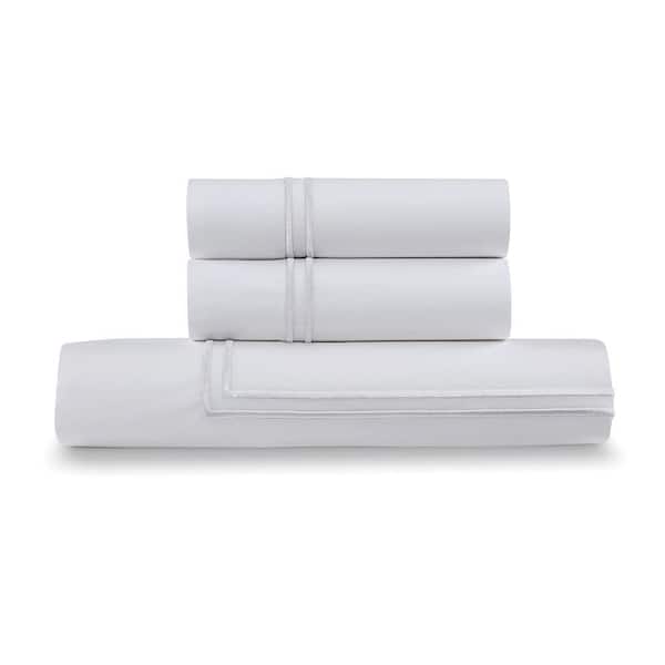 ELLA JAYNE Full/Queen Satin Stitched 100% Cotton Percale Duvet Cover Set In White