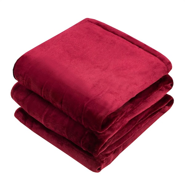 Costway Red Flannel 84 in. x 90 in. Heated Electric Throw Blanket with Dual Controllers