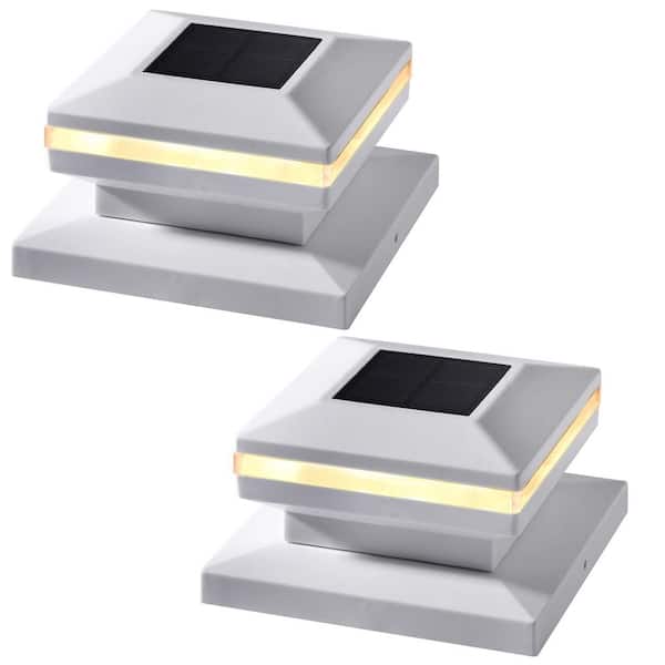 Angel Sar Outdoor Decorative Solar Post Lights, Warm White SMD LED Lighting for Patio 4x4,5x5 or 6x6 Wooden Post, White (2-Pack)