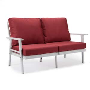 Walbrooke Patio Loveseat with White Aluminum Frame and Red Removable Cushions
