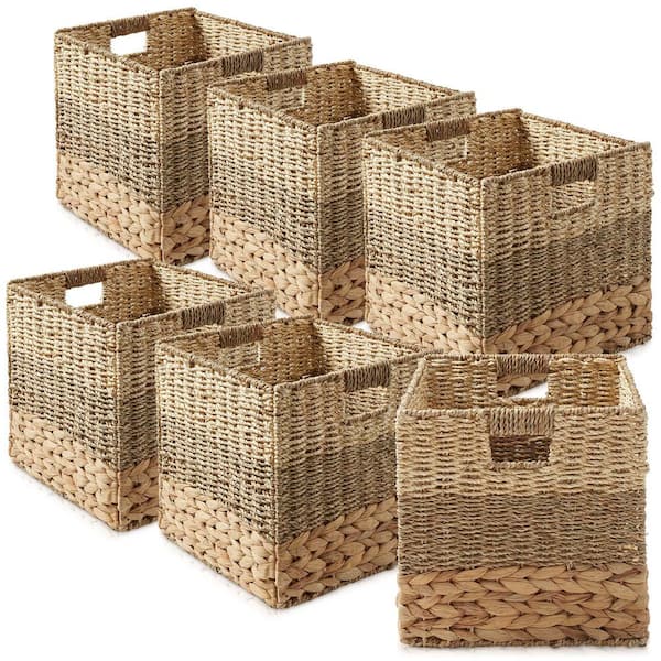 Casafield 13" Mixed Weave Hyacinth Seagrass Storage Basket Cubes, Natural - Set of 6