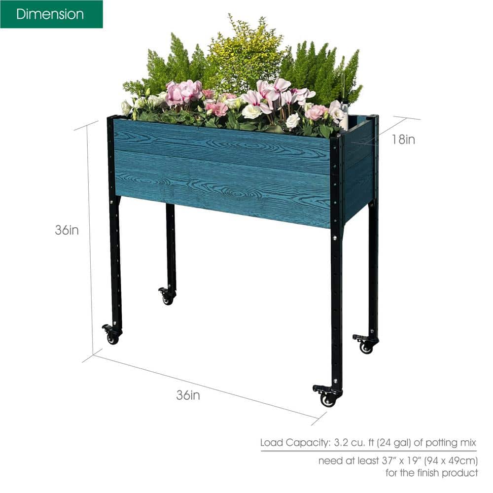 Blue and Black Composite Steel Self-Watering Elevated Planter