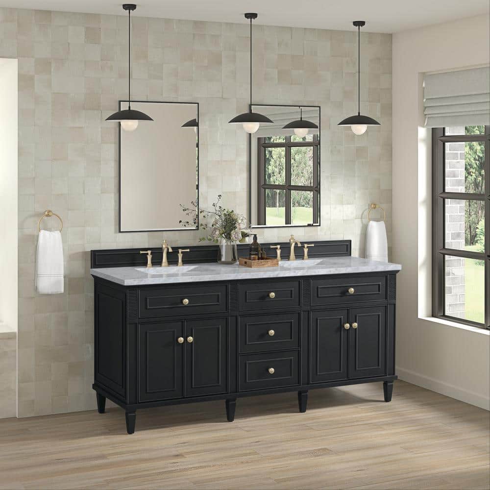 Lorelai 72.0 in. W. x 23.5 in. D x 34.06 in. H Double Bathroom Vanity in Black Onyx with Carrara White Marble Top price history on PriceWatchPro