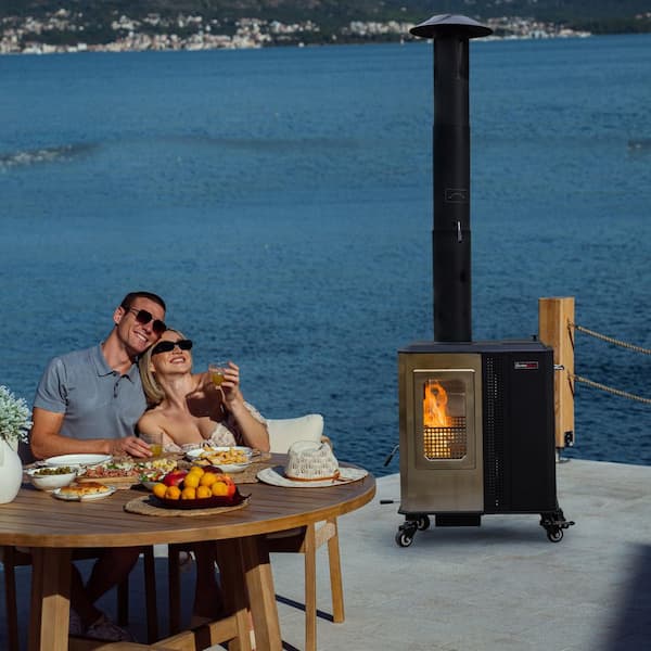 110,000 BTU Pellet Patio Heater for Outdoor Use With Tempered Glass Window Ideal for Backyard