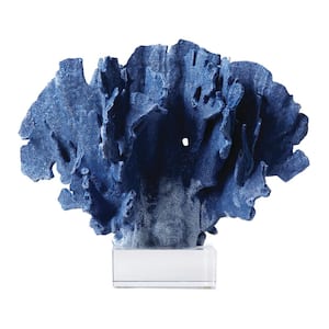 Mediterranean Blue Coral Sculpture with Glass Base