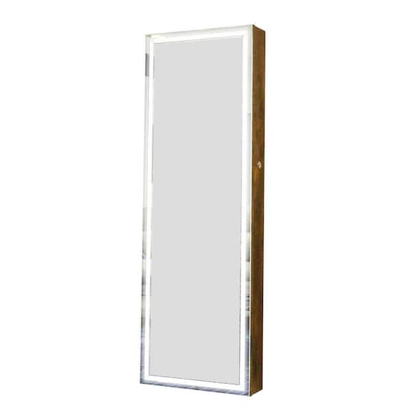 Tradrou Gray 14.3 in. W x 43.3 in. H Led light Rectangle Metal Full Length Mirror 360° Swivel Jewelry Cabinet
