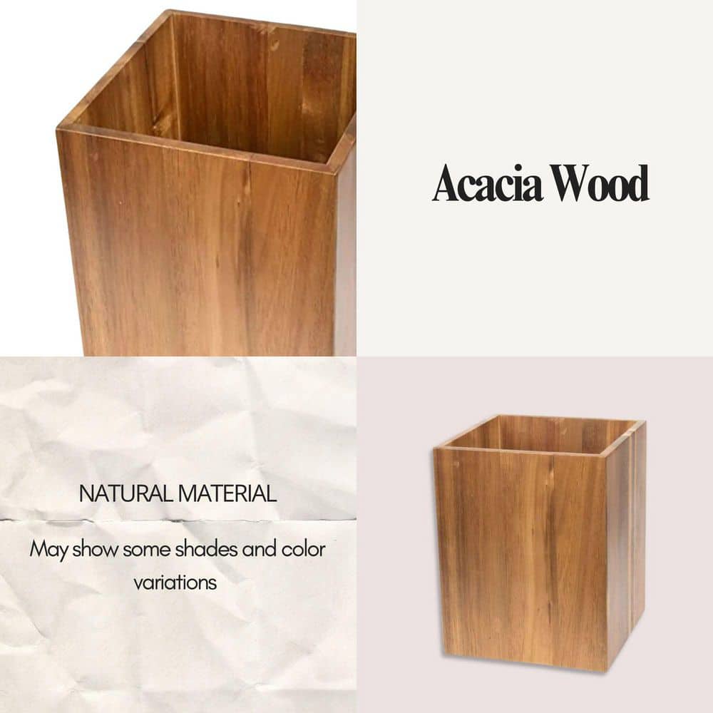 Acacia Wood Square Waste Basket for Bathroom/Bedroom - 2 Gallons