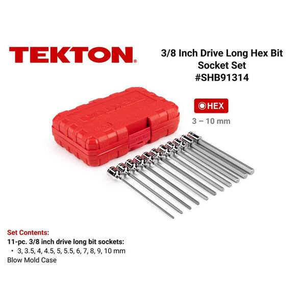3/8 in. Drive Long Hex Bit Socket Set (3 mm to 10 mm) (11-Piece)