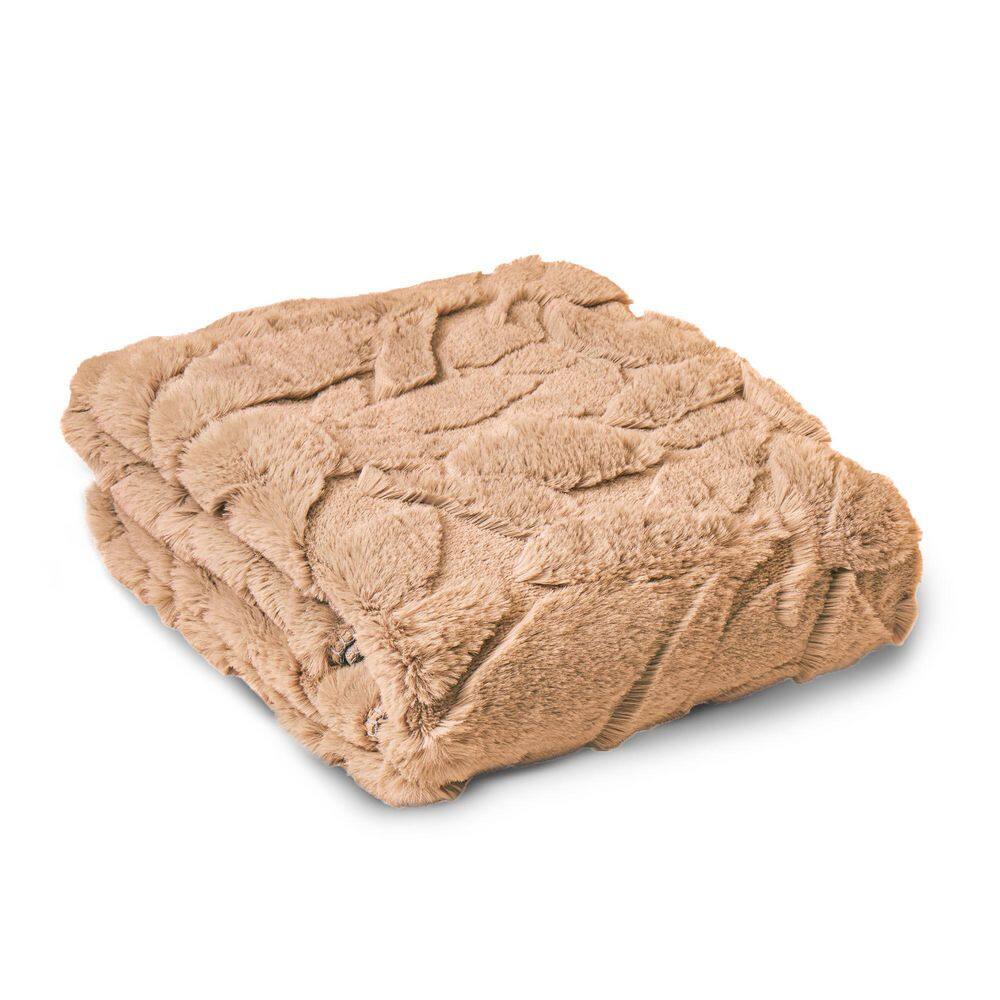 HGTV Triple Jacquard Carved Faux Fur Nomadic Desert-Tan Throw Blanket price history on PriceWatchPro