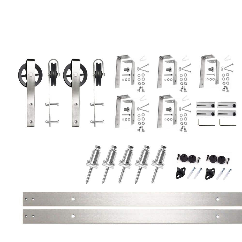 6.6 ft./79 in. Brushed Nickel Double Track Bypass U-Shape Sliding Barn Door Hardware Kit - Spoke Wheel Design Roller price history on PriceWatchPro