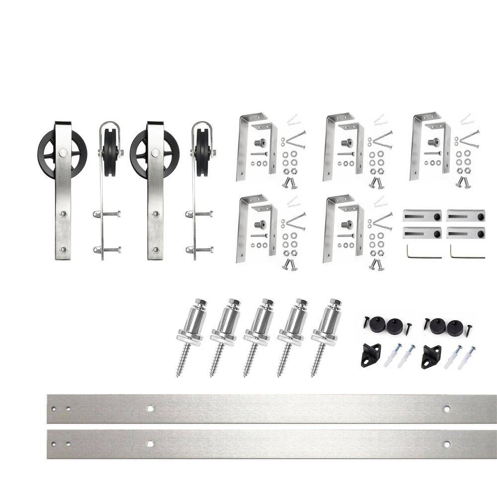 Brushed Nickel Double Track Bypass Sliding Barn Door Hardware Kit