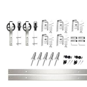 7 ft./84 in. Brushed Nickel Double Track Bypass U-Shape Sliding Barn Door Hardware Kit - Spoke Wheel Design Roller