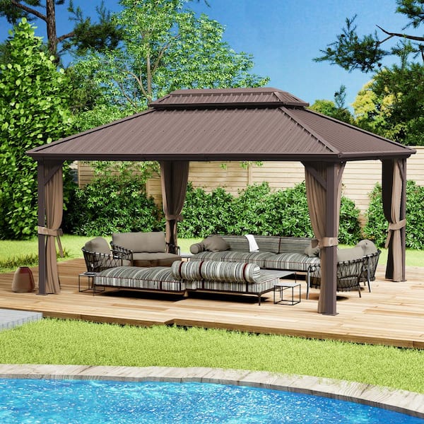 KOZYARD Caesar 12 ft. x 16 ft. Dark Brown Double Roof Permanent