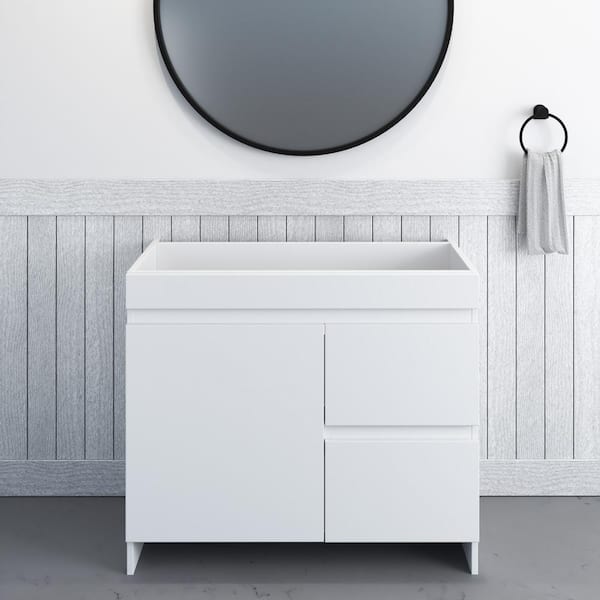 VOLPA USA AMERICAN CRAFTED VANITIES Mace 36 in. W x 18 in. D x 34 in. H Bath Vanity Cabinet without Top in White with Right-Side Drawers
