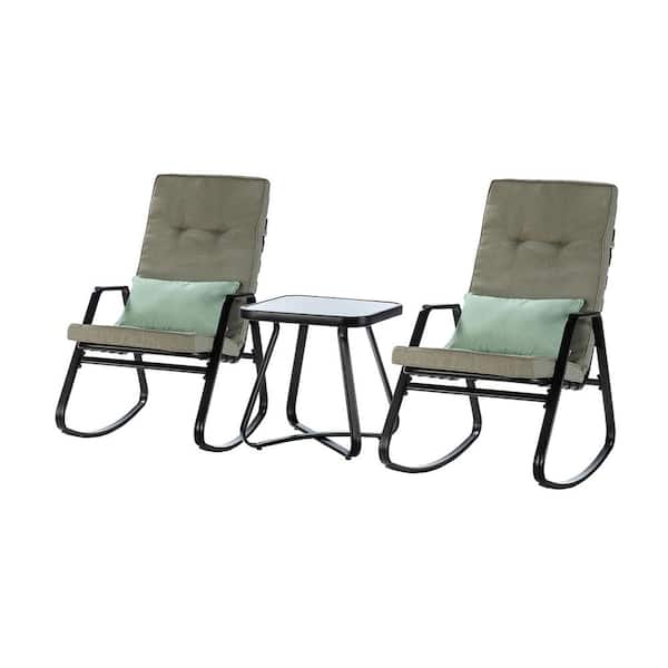 Willit 3-Piece Metal Outdoor Square 19 in. Bar Height Outdoor Bistro Set with Gray Cushion