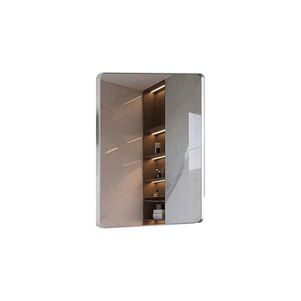 22 in. W x 30 in. H Rectangular Framed Wall Bathroom Vanity Mirror in Brushed Nickel