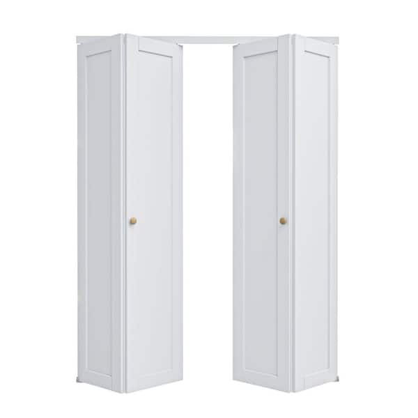 60 in. x 96 in. Solid Core 1-Lite Panel White Primed Composite MDF Interior Closet Bi-fold Door with Hardware