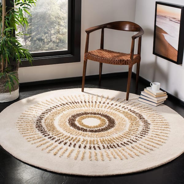 Soho Beige/Gold 6 ft. x 6 ft. Round Geometric Area Rug