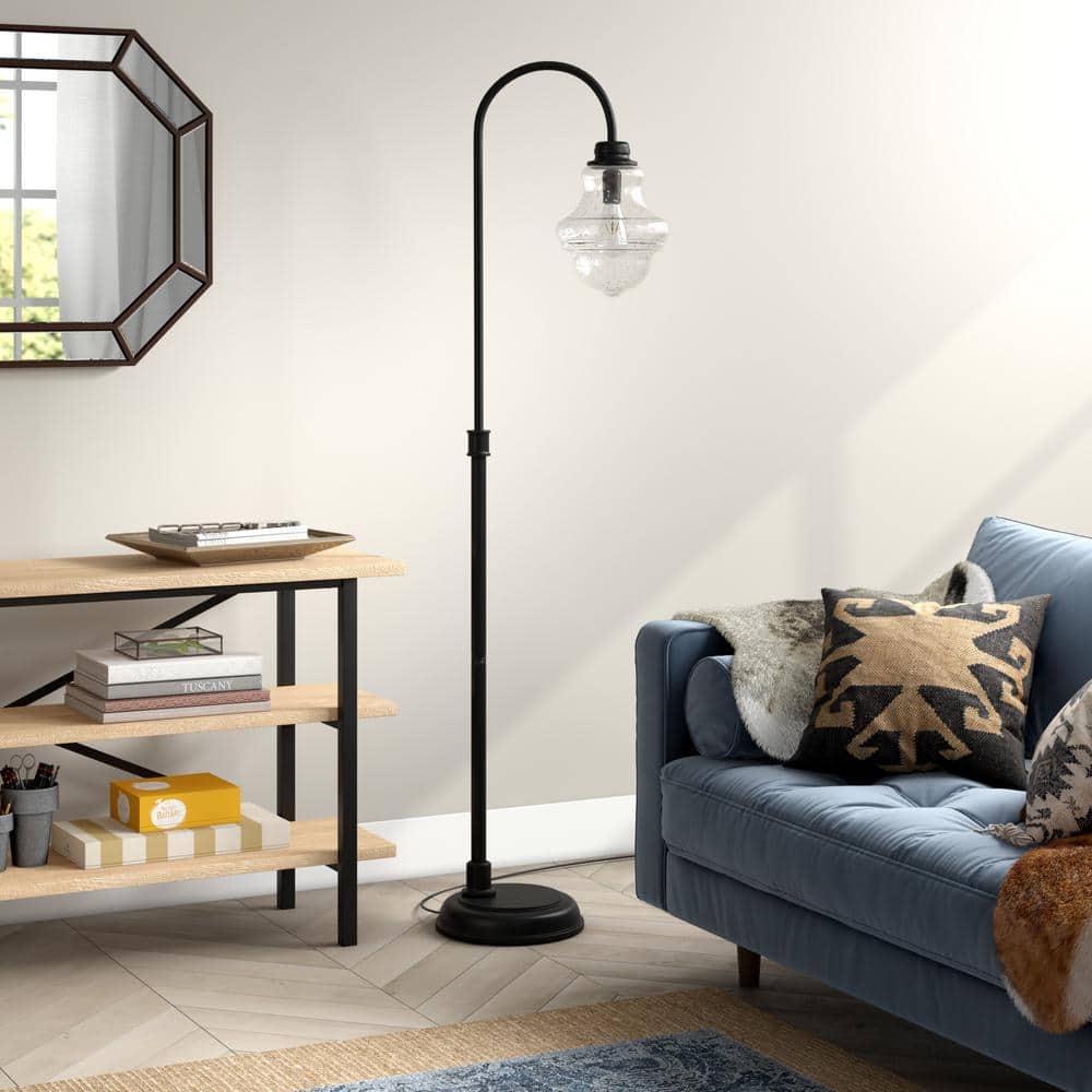 Elegant Blackened Bronze Arc Floor Lamp with Clear Glass Shade
