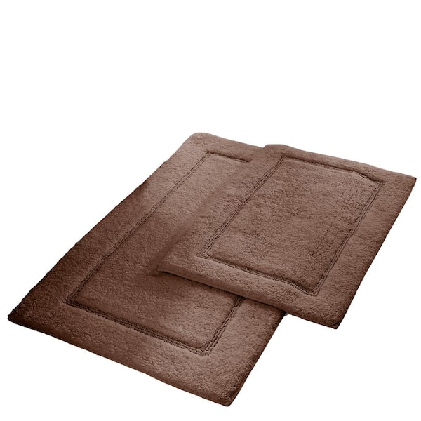 Photo 1 of 2-Pack Solid Loop Cotton 21x34 inch Bath Mat Set with non-slip backing Mocha
