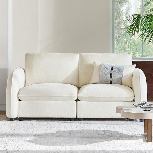 Felix 75 in. 2-Piece Polyester Sectional Sofa in Ivory