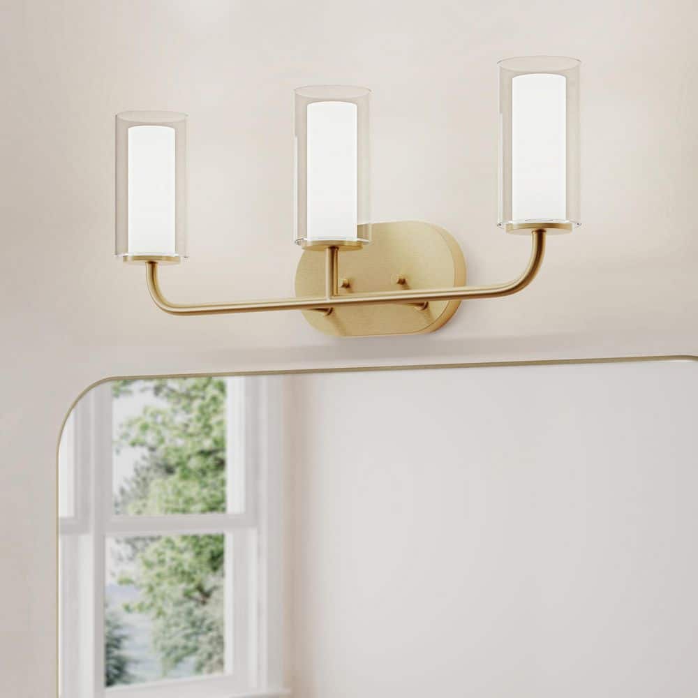 Mack 22 In. 3-Light Brushed Gold Modern Traditional Vanity Light with Layered Glass Shades price history on PriceWatchPro