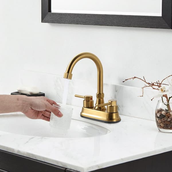 4 in. Centerset Double Handle Bathroom Faucet with Drain Kit Included in Gold