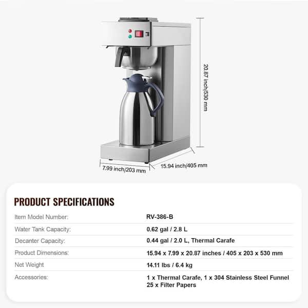 SKYSHALO 12 Cups Stainless Steel Drip Coffee Maker with Thermal Carafe to Keep Warm or Cold for Restaurant,2025 Upgrade,Sliver