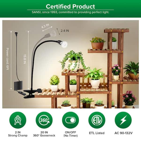 SANSI 150-Watt Equivalent Black Full Spectrum Clip-on Gooseneck LED Grow  Light for Indoor Plants 4000K Daylight (2-Pack) 01-03-001-111011-2P - The  Home Depot