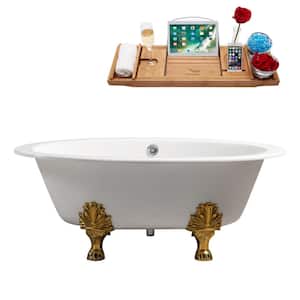 65 in. Cast Iron Clawfoot Non-Whirlpool Bathtub in Glossy White with Polished Chrome Drain And Polished Gold Clawfeet