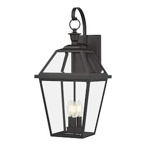 Glenneyre 11 in. Matte Black French Quarter Gas Style Hardwired Outdoor Wall Lantern Sconce Clear Glass