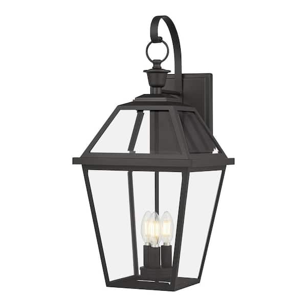 Home Decorators Collection Glenneyre 24 in. Matte Black French Quarter Gas Style Hardwired Outdoor Wall Lantern Sconce Clear Glass