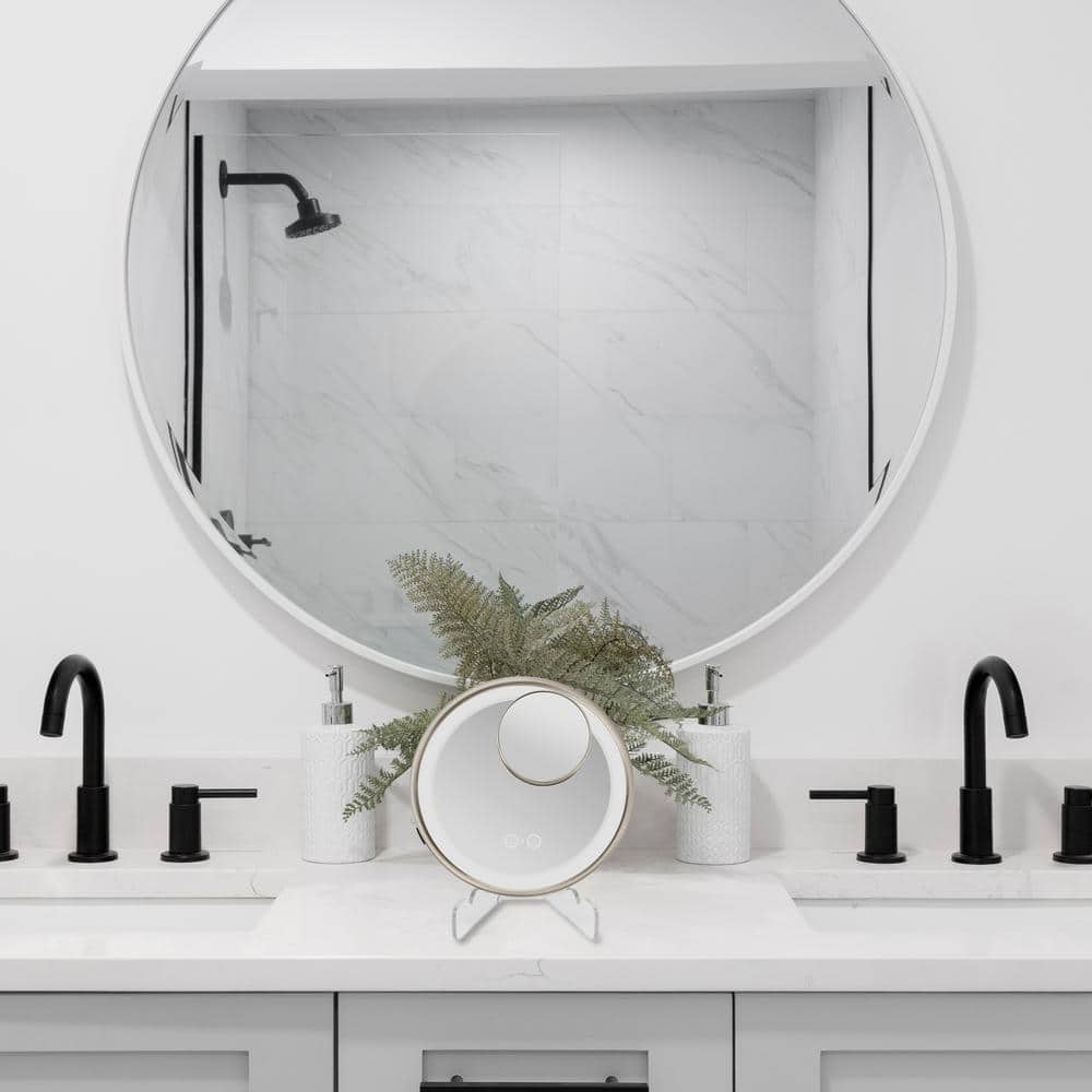 Satin Nickel LED Wall Mount Vanity Mirror with Telescoping Arm