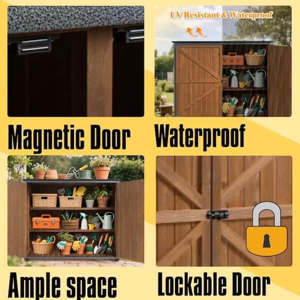 4.2 ft. W x 2.2 ft. D Wooden Cabinet with Metal Frame Structure, Garden Tool Sheds in Brown (9 sq. ft. )