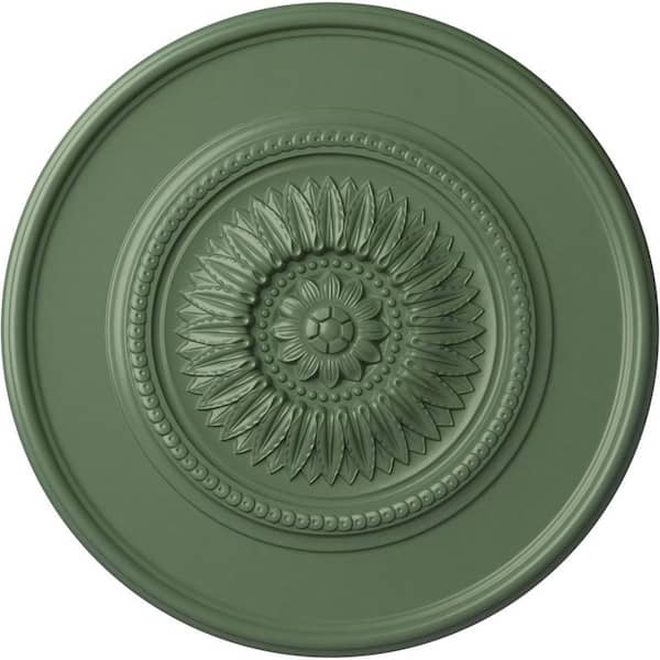 Ekena Millwork 2-1/2" x 41-1/8" x 41-1/8" Polyurethane Large Floral Ceiling Medallion, Hand-Painted Athenian Green