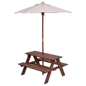 Rectangular Wood Kids Picnic Table with Bench and Umbrella (4-Seat)