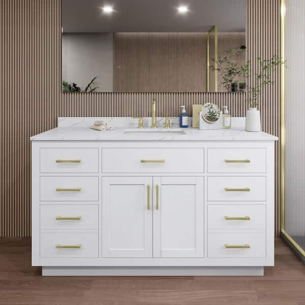 Wyndham Collection Beckett TK 60 in. W x 22 in. D x 35 in. H Single Bath Vanity in White with Giotto Quartz Top