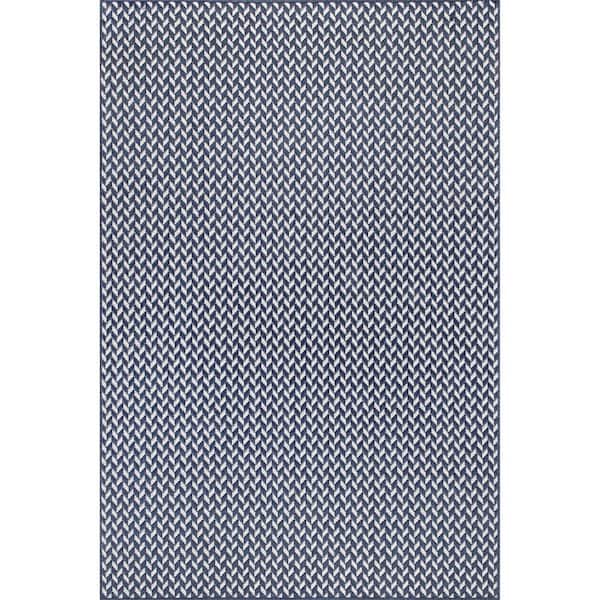 Camryn Abstract Herringbone Navy 4 ft. x 6 ft. Indoor/Outdoor Patio Area Rug