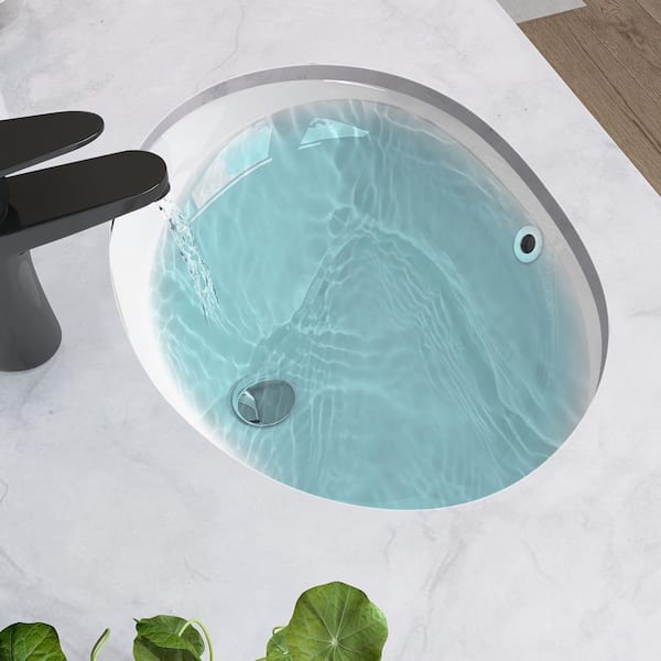 20 in. Undermount Oval U-shape Bathroom Sink with Overflow in White Vitreous China Undercounter Single Basin Vessel Sink