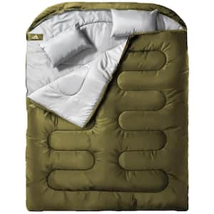 XL Queen Size Polyester Taffeta Double Sleeping Bag with Pillow for All Season Camping Hiking, Army Green