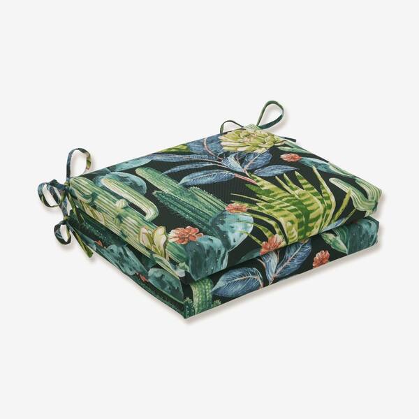 Pillow Perfect Floral 18.5 x 16 Outdoor Dining Chair Cushion in Black/Blue/Green (Set of 2)