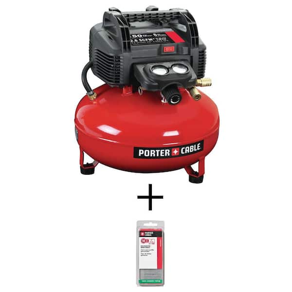 Porter-Cable 6 Gal. 150 PSI Portable Electric Pancake Air Compressor and 2 in. x 18-Gauge Brad Nail (1000 Per Box)