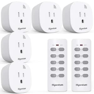 100 ft. White Expandable Remote Control Outlet Wireless Light Switch, 5 Sockets +2 Remote Control