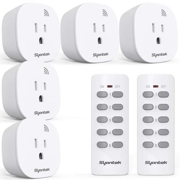 100 ft. White Expandable Remote Control Outlet Wireless Light Switch, 5 Sockets +2 Remote Control